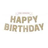 Perfect Occasion Gold Glitter Happy Birthday Pre-Strung Banner - 8 ft Strands Cardstock - Party Decorations & Decor