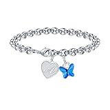 IEFWELL Heart Initial Charm Bracelets for Girls Gifts, Butterfly Bracelets for Teen Girls Gifts Letter Bracelets for Girls Initial Charm Bracelets for Girls Jewelry Butterfly Gifts for Girls(A)