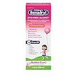 Benadryl Children's Dye-Free Allergy Liquid Medication with Diphenhydramine HCl, Antihistamine Allergy Relief Medication for Kids, Alcohol-Free, Bubble Gum Flavor, 4 fl. oz