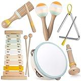 Baby Musical Instruments-Montessori Wooden Toys for Toddlers 1-3,Neutral Colors Percussion Instruments Set with Modern Boho Xylophone for Kids Preschool Educational 3+ (MIS898)