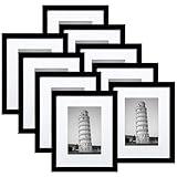 Wiscet 8x10 Picture Frame Set of 9, Display Pictures 5x7 with Mat or 8 x 10 Without Mat, Photo Frame for Wall Mounting or Tabletop, Black