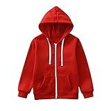 KAGAYD Kids Boys Zip up Sweatshirt Sollid Hoodie Solid Color Sweatshirt Youth Fashion Hooded Sweatshirt (Red, 6-7 Years)