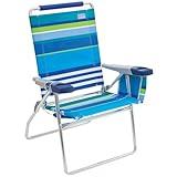 Rio Brands 17" Extended Height 4-Position Folding Beach, Camping, Lawn Chair, Blue/White/Green