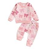 farrubbyine8 Cute Baby Girl Clothes Long Sleeve Bow Print Sweatshirt Top and Matching Pants Set 2 Piece Toddler Girl Fall Outfits (Pink, 12-18 Months)