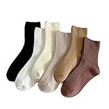 TeenFighter 6 Pairs of Comfortable Casual Cotton Long Socks for Women, Solid Color Stretch Athletic Socks for Girls and Students