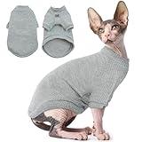 QBLEEV Sphynx Cat Clothes for Cats Only, Cotton Hairless Cats Shirt with Sleeves, Cat Apparel Breathable Kitten T-Shirts Pullover Puppy Pet Clothes Cat Outfits for Cornish Rex, Devon Rex, Grey, L