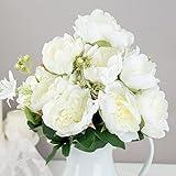 Cream and White Artificial Peony Bush by Factory Direct Craft for Spring Arrangements and Summer Displays – 19"H