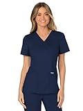 Cherokee Scrubs for Women Mock Wrap Top with 3 Pocket, Back Princess Seams WW610, M, Navy