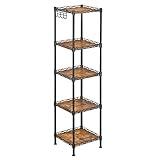 SONGMICS 5-Tier Bathroom Shelf, Storage Rack for Small Space, with 5 PP Shelf Liners, Removable Hook, Extendable Design, Ink Black and Rustic Brown ULGR023B02