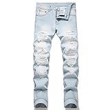 OIIIO Men's Ripped Slim Fit Straight Leg Jean Denim Pant (36, 30011 Blue)