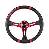 RASTP Universal Racing Steering Wheel,Deep Dish Steering Wheel Leather Embroidery 13.58”/345mm 6 Bolts with Horn Button Include Cable, Wrench,Red