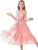 GRACE KARIN Girls Flowy Maxi Dress Sleeveless Spring Casual A-line Dress for Girls Light Pink 8Y