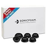 SONICFOAM Memory Foam Earbud Tips - Premium Noise Isolation, Replacement Foam Earphone Tips, 3 Pairs for in Ear Headphone Earbuds (SF4, S/M/L, Black, Tester Pack)