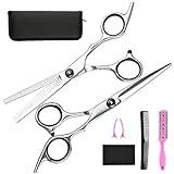 Hair Cutting Scissors Thinning Shears- Fcysy Professional Barber Sharp Hair Scissors Hairdressing Shears Kit with Haircut Accessories in Leather Case for Cutting Styling Hair for Women Men Pet- 7 Pcs