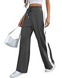 Bellcoco Women's Lounge Striped Pants Straight Leg Casual Sweatpants Wide Leg Grey Track Pants for Teen Girl