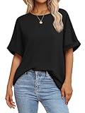 ATHMILE Plus Size Tshirts for Women Loose Fit Crewneck Short Sleeve Summer Casual Blouse 2024 Y2K Tee Tops Black