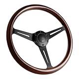 14'' 6-Bolt Wood Grain Racing Steering Wheel Vintage Nostalgic Style Car Steering Wheel with Horn Buttons - Frosted Spokes