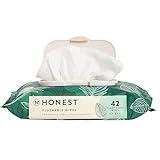 The Honest Company Plant-Based Flushable Wipes | 99% Water, Hypoallergenic, EWG Verified, Safe to Flush | Fragrance Free, 42 Count