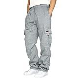 Men's Heavyweight Cargo Fleece Sweatpants Stretch Elastic Waist Joggers Sport Pants Drawstring Trousers with Pockets