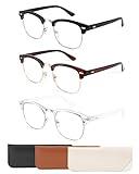 CCVOO 3 Pack Reading Glasses Blue Light Blocking, Retro Semi Rimless Readers for Men Women, Round Eyewear Filter UV400 (C1 Matte Black Silver/Clear Silver/Tea Gold, 1.5, multiplier_x)