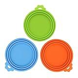 SHENGQIDZ 3 Pack Pet Food Can Covers Universal Can Lids Safe/Silicone Dog&Cat Food Can Lid Covers (green+blue+orange)