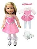 American Fashion World Pink Figure Skater Outfit for 14-Inch Dolls | Skates Included | Premium Quality & Trendy Design | Dolls Clothes | Outfit Fashions for Dolls for Popular Brands