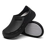 JSWEI Black/Size 6.5 Mens Clogs Chef Shoes for Men Nonslip Water Proof Work Shoes Comfortable Nursing Nurse Shoes for Gardener Men Indoor and Outdoor for Kitchen Office Seaside Extra Wide Slip on