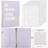 SKYDUE 100 Envelopes Money Saving Challenge Binder, Savings Challenges Book with Envelopes & Reusable Tracker, 5050 Savings Challenge Kit, Purple