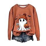 generic Halloween Ghosts Print Sweatshirts for Women 2024 Casual Crew Graphic Neck Long Sleeve Blouses Cute Oversized Shirt,Orange-1,XX-Large,Prime Deals October 11-12,Day of Prime Deal