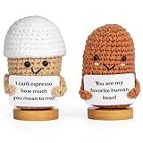 2 Pcs Coffee Gifts Mini Emotional Support Crochet Coffee Bean Set - Espresso Love And Favorite Human Bean, Cute Knitted Positive Gifts for Coffee Lovers, Cozy Office Decor, Coffee Things for Women Men