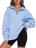 AUTOMET Womens Plus Size Fall Clothes Half Zip Tops Pullover Long Sleeve Sweatshirts Quarter Zip Outfits Oversized Trendy Hoodies Sweaters Winter 2024 LightBlue XXL