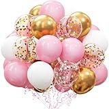 OuMuaMua 62Pcs Pink Gold Confetti Latex Balloons Kit, 12 Inch Pink White Gold Helium Balloons Party Supplies for Confession Proposal Wedding Girl Birthday Baby Shower Party Decoration