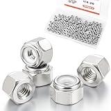 Hapric 100 Pcs 1/4"-20 Locknuts Assortment Kit, Nylon Insert 304 Stainless Steel Hex Lock Nuts Hardware Nut