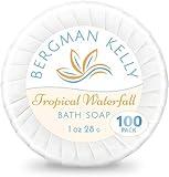 BERGMAN KELLY - Hotel Soap Bars in Bulk - Tropical Waterfall, 1 oz, 100 PK - Small Individually Wrapped Round Soap - Travel Size Mini Toiletries for Airbnb, Motel, Guest Bathroom