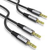 2 Pack AUX Cable, (6.6ft/2m, Hi-Fi Sound) 3.5mm TRS Auxiliary Audio Cable Nylon Braided Cord Compatible with Car,Home Stereos,Speaker,iPod iPad,Headphones,Sony,Echo Dot,Beats (Grey)