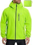 BALEAF Men's Cycling Rain Jacket Waterproof Windbreaker Packable Hood Running Gear Lightweight Reflective Green L