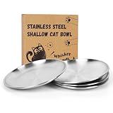 Petdream 4 Pcs Wide Whisker Friendly Cat Dishes Set 6.7", Stainless Steel Cats Bowls, Shallow Food Bowl, Indoor Kitten Feeding Wet & Dry Food Dish to Prevent Whisker Fatigue(13 OZ)