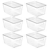 Vtopmart 6 Pack Clear Stackable Storage Bins with Lids, Large Plastic Containers with Handle for Pantry Organizer and Storage,Perfect for Bathroom,Cabinet,Kitchen,Fridge,Closet Organization