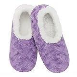 Snoozies Womens Slipper Socks - Cozy Slippers for Women - Fuzzy House Slippers for Indoor Use - Soft Sole Slippers - Roses in Bloom - Dk Lavender Rose Hearts - Medium