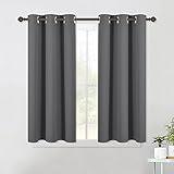 NICETOWN Grey Kitchen Blackout Short Curtain Panels for Bedroom, Thermal Insulated Grommet Top Blackout Draperies and Drapes (2 Panels, W42 x L45 -Inch, Grey)