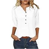 Amazon Outlets Store Premium Brands Clearance 3/4 Length Sleeve Womens Crew Neck Button Down Casual T Shirts Women's Long Sleeve T-Shirts Dressy Loose Tunic Tops