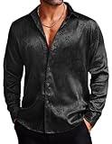 COOFANDY Mens Floral Rose Printed Long Sleeve Dress Shirts Prom Wedding Party Button Down Shirts (Black)