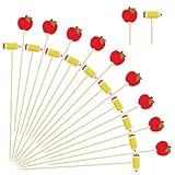 Whaline 200Pcs Apple Cocktail Picks Back to School Pencil Apple Toothpicks 5.1 Inch Bamboo Cocktail Sticks Decorative Food Desserts Charcuterie Fruit Appetizer Skewers Picks for Party Supplies