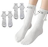 Smilelife Magnetic Holding Hands Socks Funny Couple Socks Friendship Socks Gifts for Couple, Boyfriend, Best Friends (2 Pair White), Medium, Unisex-Adults