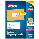 Avery Printable Shipping Labels with Sure Feed, 2" x 4", White, 1,000 Blank Mailing Labels (5163)