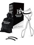 Brilliant Beauty Eyelash Curler with Satin Bag and Refill Pads - Award Winning - No Pinching, Just Dramatically Curled Eyelashes and Lash Line in Seconds - Get Gorgeous Eye Lashes Now (Platinum)