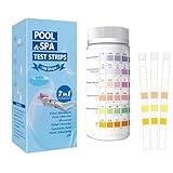 Pool Test Strips 7-Way 100 Strips Water Chemical Test for Hot Tub Swim Pool Bathtub and Spa, Accurate Test pH,Total Alkalinity, Cyanuric Acid, Total Chlorine, Free Chlorine, Bromine, Total Hardness