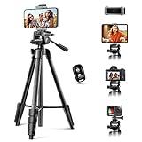 64” Phone&Tablet Tripod, Aureday Cell Phone Tripod for iPhone with Wireless Remote and Phone Holder, Extendable Tripod Stand for iPad, Suit for Video Recording/Makeup/Live Streaming