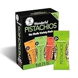 Wonderful Pistachios No Shells, 3 Flavors Mixed Variety Pack of 9 (0.75 Ounce), Roasted & Salted Nuts (4), Chili Roasted (3), Honey Roasted (2), Protein Snacks, On-the-Go, Individually Wrapped Healthy Snacks