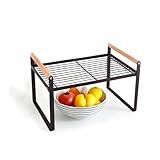 TIEYIPIN Cabinet Organizer Shelf, Kitchen Counter Storage Rack with Wooden Handle, Iron Wire Layered Shelf, Bowl and Dish Drainer, Spice Rack (Black (1 Pack))